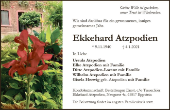 Traueranzeige von Ekkehard Atzpodien von vrm-trauer