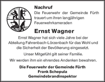 Traueranzeige von Ernst Wagner von vrm-trauer