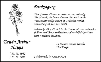 Traueranzeige von Erwin Arthur Haigis von vrm-trauer