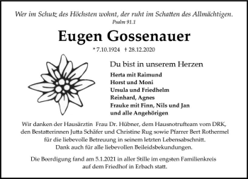 Traueranzeige von Eugen Gossenauer von vrm-trauer