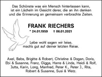 Traueranzeige von Frank Riechers von vrm-trauer