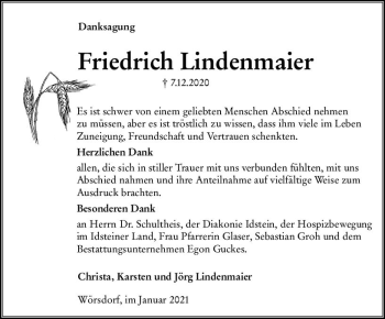 Traueranzeige von Friedrich Lindenmaier von vrm-trauer