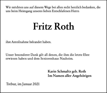 Traueranzeige von Fritz Roth von vrm-trauer