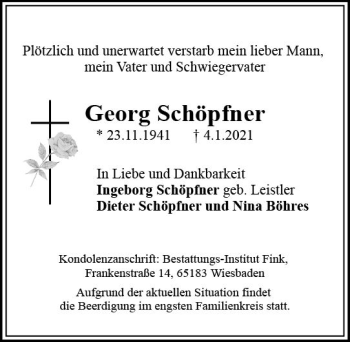 Traueranzeige von Georg Schöpfner von vrm-trauer