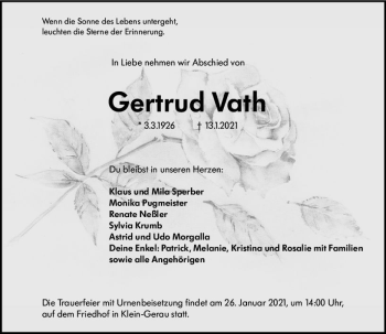 Traueranzeige von Gertrud Vath von vrm-trauer