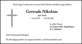 Traueranzeige von Gertrude Nikolaus von vrm-trauer