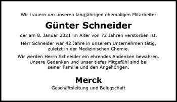 Traueranzeige von Günter Schneider von vrm-trauer