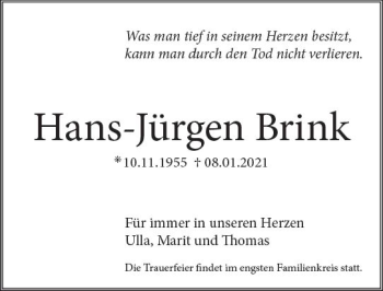 Traueranzeige von Hans-Jürgen Brink von vrm-trauer