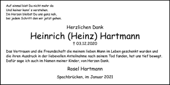 Traueranzeige von Heinrich Hartmann von vrm-trauer