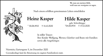 Traueranzeige von Heinz Kasper von vrm-trauer