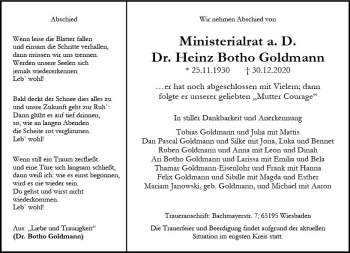 Traueranzeige von Heinz Botho Goldmann von vrm-trauer