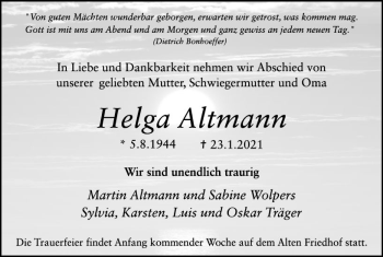 Traueranzeige von Helga Altmann von vrm-trauer