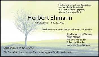 Traueranzeige von Herbert Ehmann von vrm-trauer