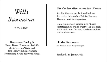 Traueranzeige von Hilde Baumann von vrm-trauer