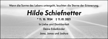 Traueranzeige von Hilde Schiefnetter von vrm-trauer