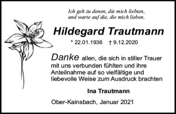 Traueranzeige von Hildegard Trautmann von vrm-trauer