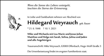 Traueranzeige von Hildegard Weyrauch von vrm-trauer