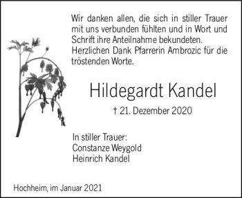 Traueranzeige von Hildegardt Kandel von vrm-trauer