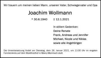 Traueranzeige von Joachim Wollmann von vrm-trauer