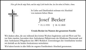 Traueranzeige von Josef Becker von vrm-trauer