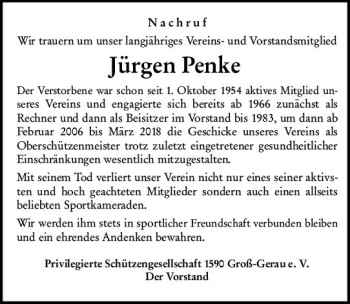 Traueranzeige von Jürgen Penke von vrm-trauer