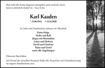 Traueranzeige von Karl Kaaden von vrm-trauer