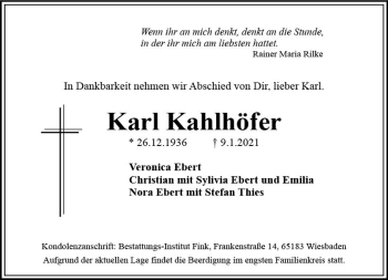 Traueranzeige von Karl Kahlhöfer von vrm-trauer