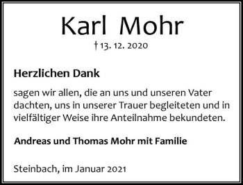 Traueranzeige von Karl Mohr von vrm-trauer
