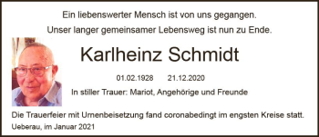 Traueranzeige von Karlheinz Schmidt von vrm-trauer