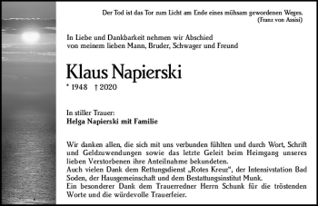 Traueranzeige von Klaus Napierski von vrm-trauer