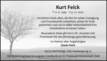 Traueranzeige von Kurt Feick von vrm-trauer