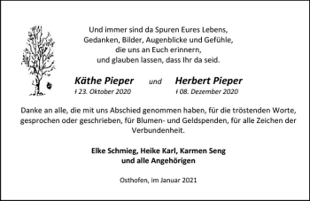 Traueranzeige von Käthe Pieper von vrm-trauer