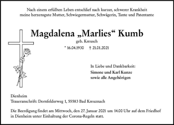Traueranzeige von Magdalena Kumb von vrm-trauer