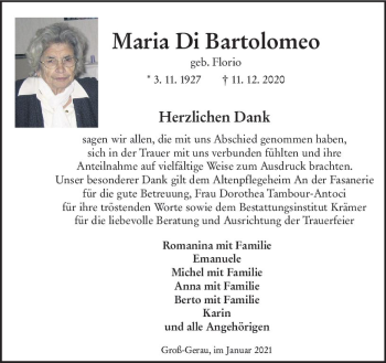 Traueranzeige von Maria Di Bartolomeo von vrm-trauer
