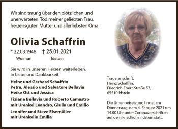Traueranzeige von Olivia Schaffrin von vrm-trauer