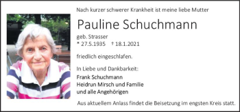 Traueranzeige von Pauline Schuchmann von vrm-trauer