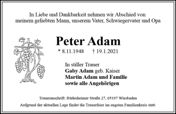 Traueranzeige von Peter Adam von vrm-trauer