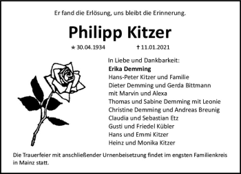 Traueranzeige von Philipp Kitzer von vrm-trauer