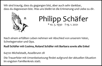 Traueranzeige von Philipp Schäfer von vrm-trauer