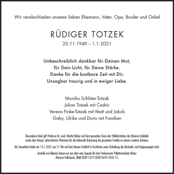 Traueranzeige von Rüdiger Totzek von vrm-trauer