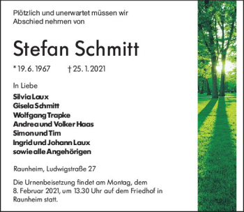 Traueranzeige von Stefan Schmitt von vrm-trauer