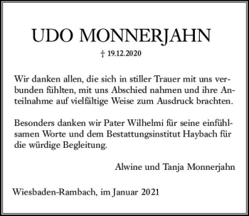 Traueranzeige von Udo Monnerjahn von vrm-trauer