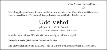 Traueranzeige von Udo Vehof von vrm-trauer