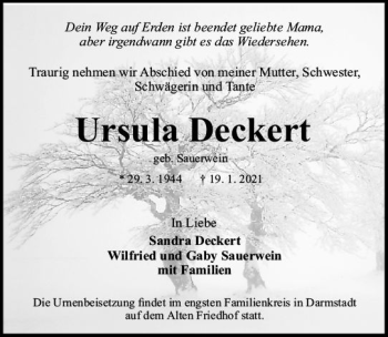 Traueranzeige von Ursula Deckert von vrm-trauer