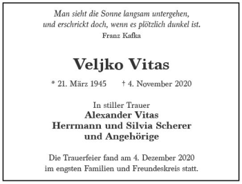 Traueranzeige von Veljko Vitas von vrm-trauer