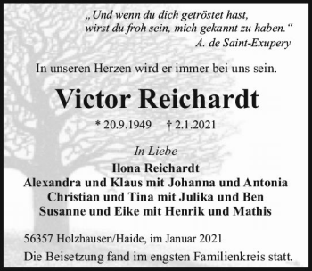 Traueranzeige von Victor Reichardt von vrm-trauer