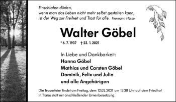 Traueranzeige von Walter Göbel von vrm-trauer