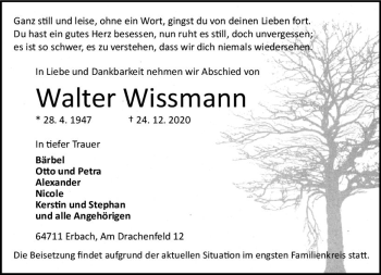 Traueranzeige von Walter Wissmann von vrm-trauer