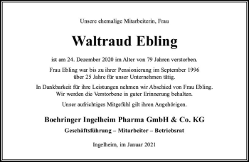 Traueranzeige von Waltraud Ebling von vrm-trauer