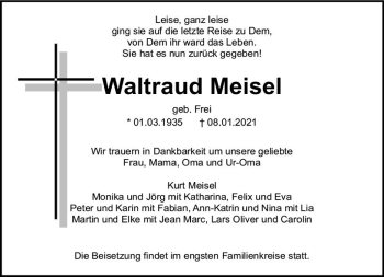 Traueranzeige von Waltraud Meise von vrm-trauer